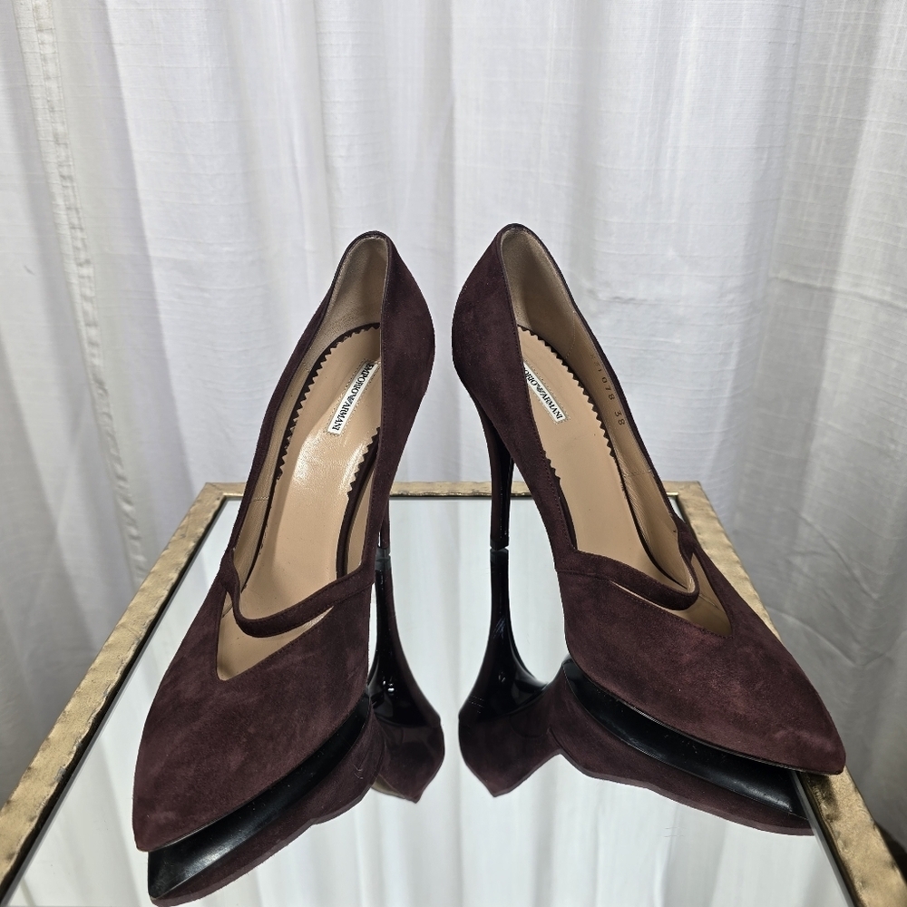 Emporio Armani Burgundy Suede Stiletto Heels - Picture 2 of 16